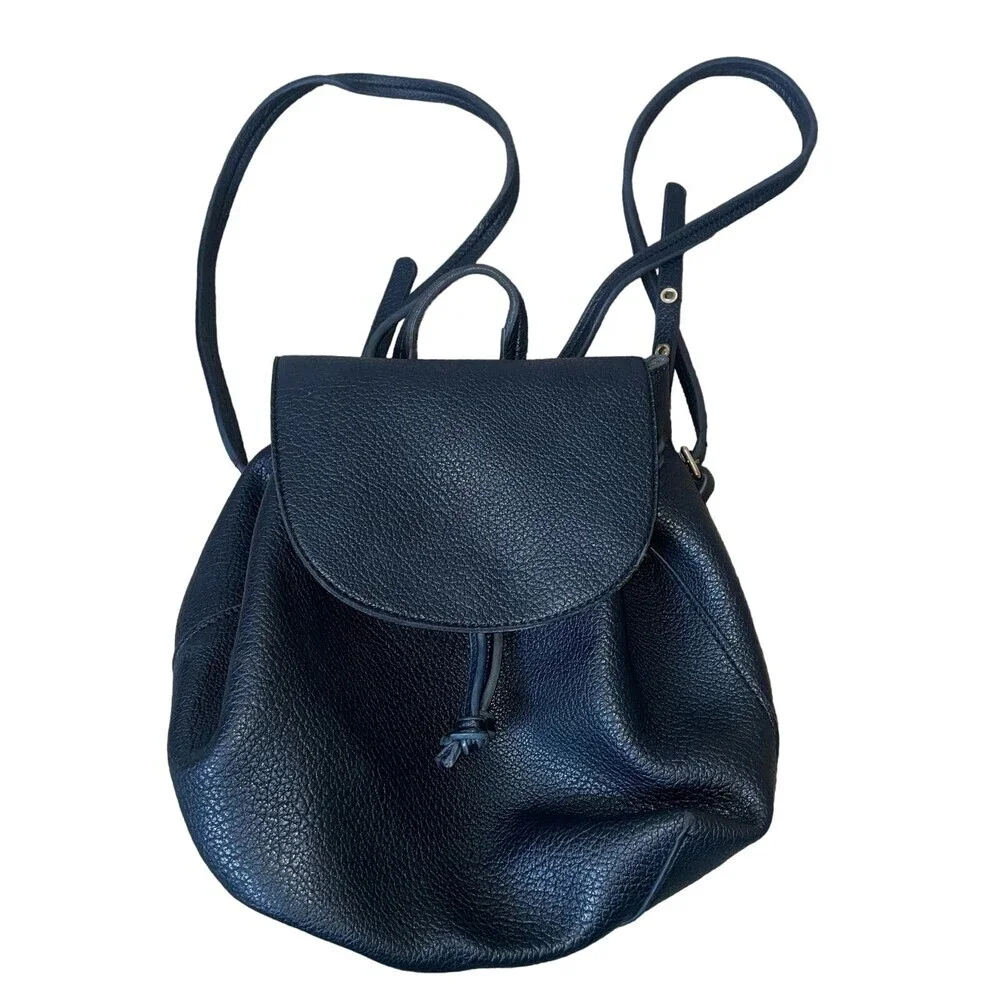 Sole Society backpack mini/midi black pebbled faux leather cinch top flap  clean